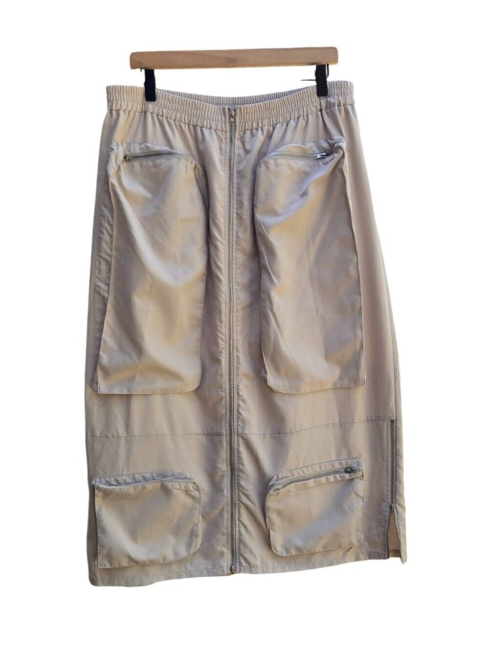 Kakie Skirt L Cargo Pockets Front wi Zippers Safari Utility Casual Midi Travel